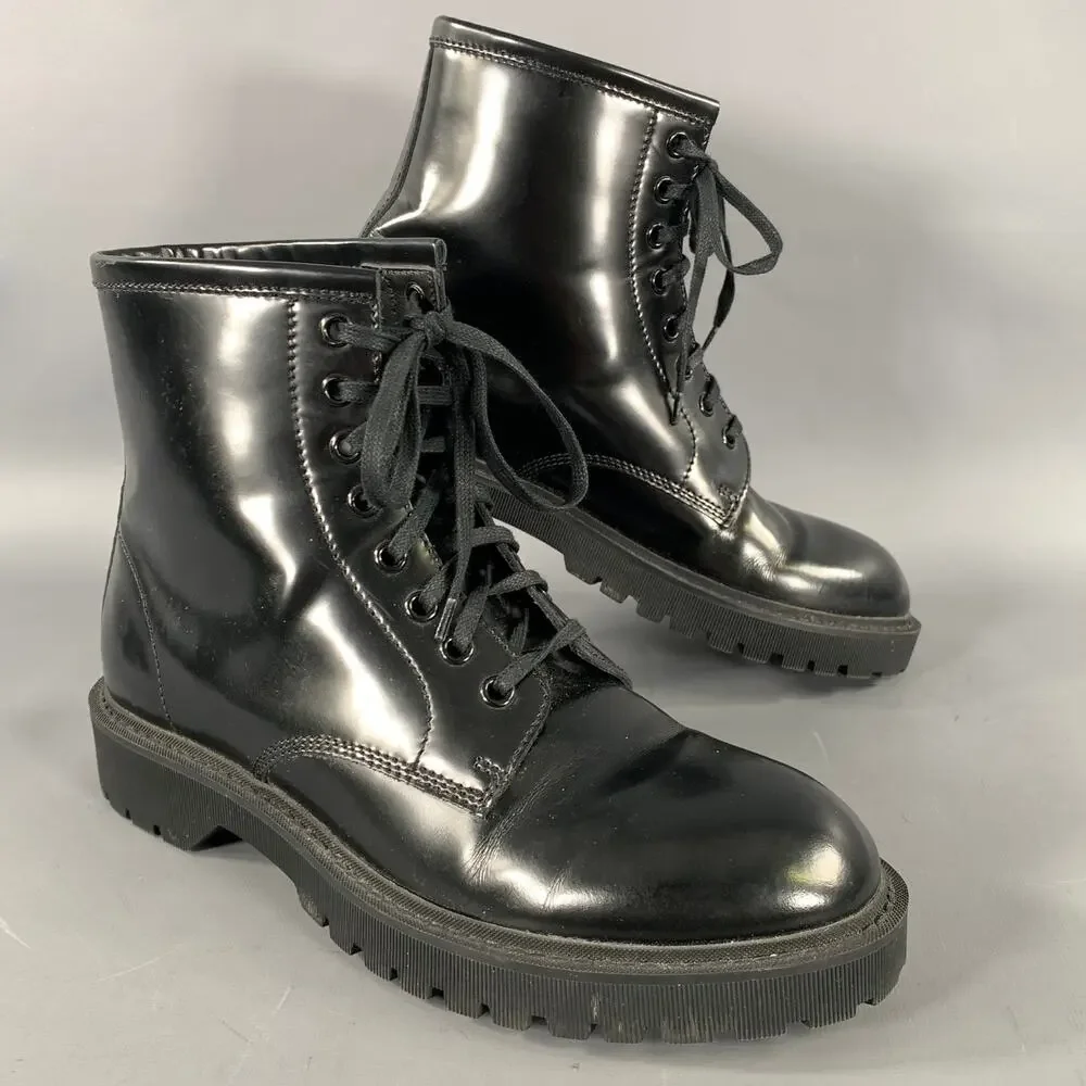 SAINT LAURENT Size 7 Black Leather Lace Up Boots